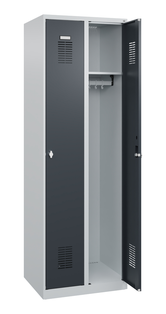 Vestiaire C+P Basis, 2 compartiments, 600 x 500 x 1850 mm, portes anthracite - 1