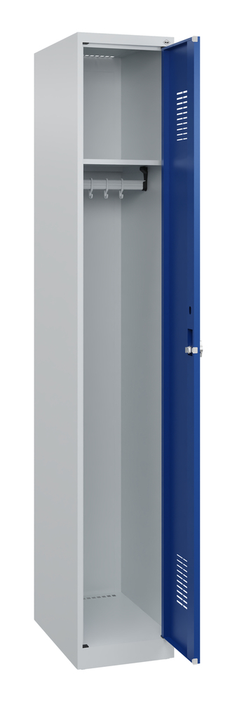 C+P Basic clothes locker, 1 locker compartment, 300 x 500 x 1850 mm, blue doors - 1