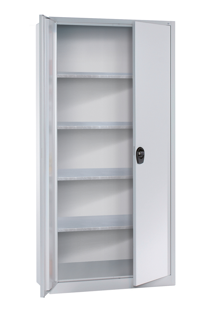 C+P materiaalkast Basis, met 4 legplanken, 930 x 400 x 1950 mm, deuren lichtgrijs - 1