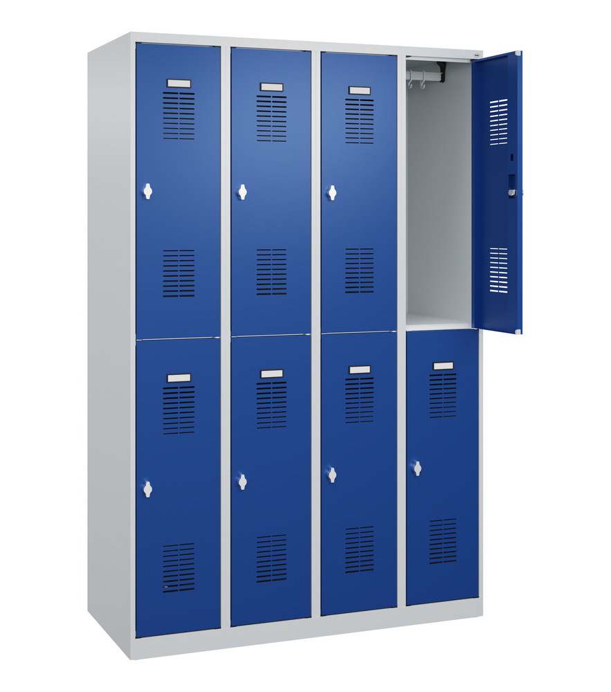 Armadietto spogliatoio a 2 piani Basis C+P, 4 scomparti, 1200 x 500 x 1850 mm, porte blu - 1