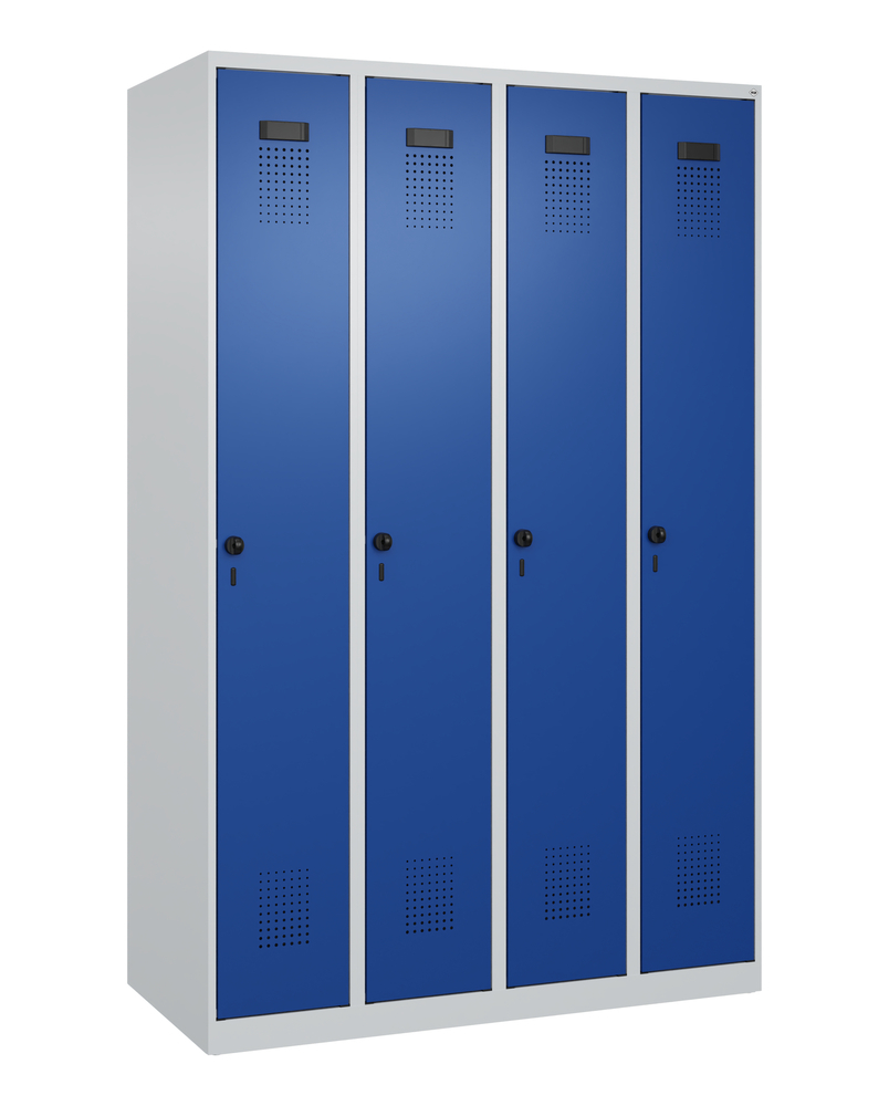 C+P Cabo-Plus floor-standing clothes locker, 4 compartments, 1200 x 500 x 1850 mm, grey/blue - 1