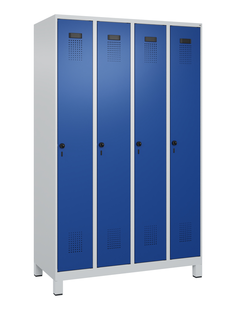 C+P Cabo-Plus clothes locker on feet, 4 compartments, 1200 x 500 x 1950 mm, grey/blue - 1