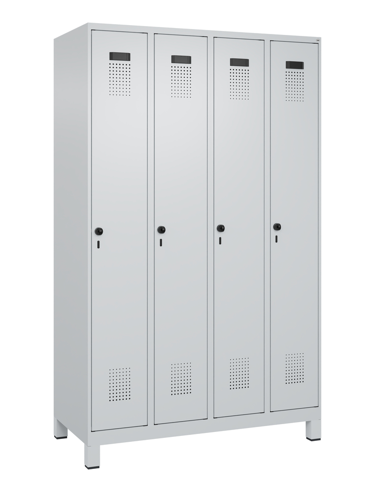 C+P Cabo-Plus clothes locker on feet, 4 compartments, 1200 x 500 x 1950 mm, grey - 1