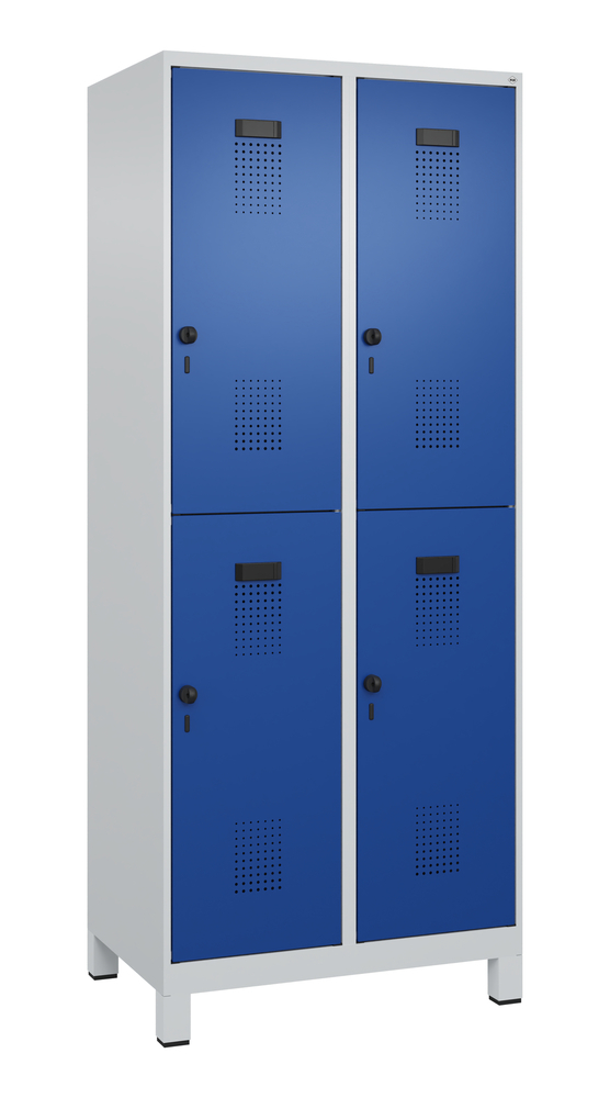 C+P Cabo-Plus double clothes locker, feet, 4 compartments, 800 x 500 x 1950 mm, grey/blue - 1