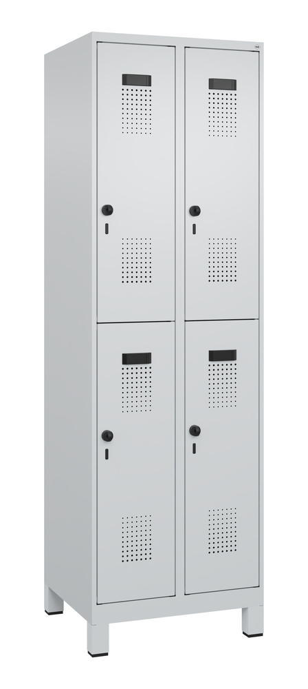 C+P Cabo-Plus double clothes locker, feet, 4 compartments, 600 x 500 x 1950 mm, grey - 1