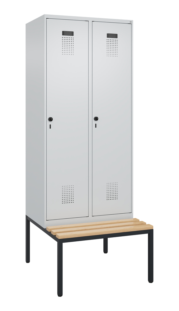 C+P Cabo-Plus clothes locker with bench, 2 compartments, 800 x 500/815 x 2120 mm, grey - 1