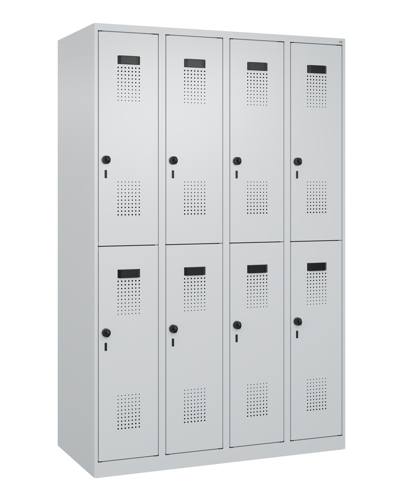 C+P Cabo-Plus double clothes locker, 8 compartments, 1200 x 1850 mm, grey, floor-standing - 1