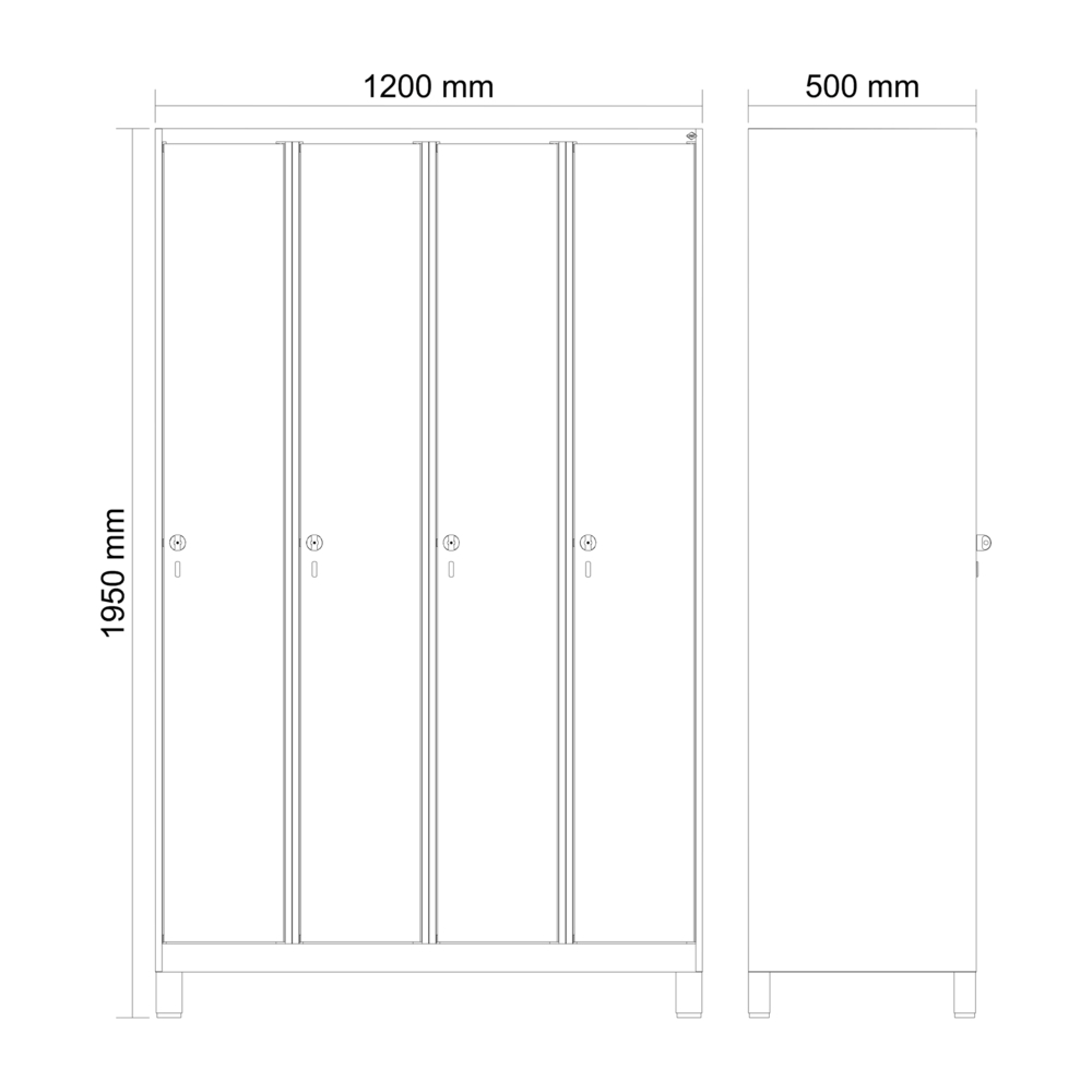 C+P Cabo-Plus clothes locker on feet, 4 compartments, 1200 x 500 x 1950 mm, grey/black-grey - 2