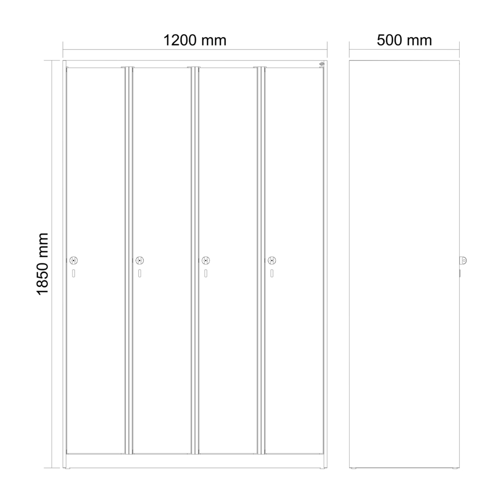 C+P Kleiderspind Cabo-Plus, 4 Abteile, 1200 x 500 x 1850 mm, grau/schwarzgrau, bodenstehend - 2