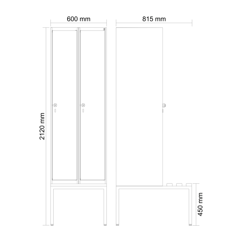 Vestiaire Cabo-Plus, avec banc, 2 compartiments, 600 x 500/815 x 2120 mm, gris/gris anthracite - 2