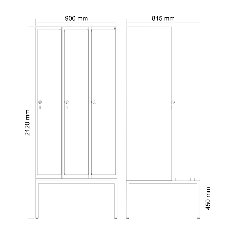 C+P Cabo-Plus öltözőszekrény paddal, 3 rész, 900 x 500/815 x 2120 mm, szürke/fekete-szürke - 2