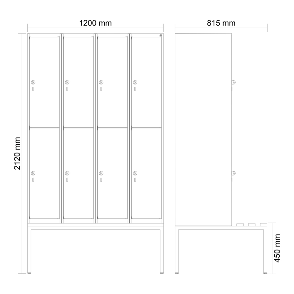 Szafka ubraniowa dwupoziomowa C+P Cabo-Plus z ławką, 8 schowków, 1200 x 2120 mm, drzwi czarnoszare - 2