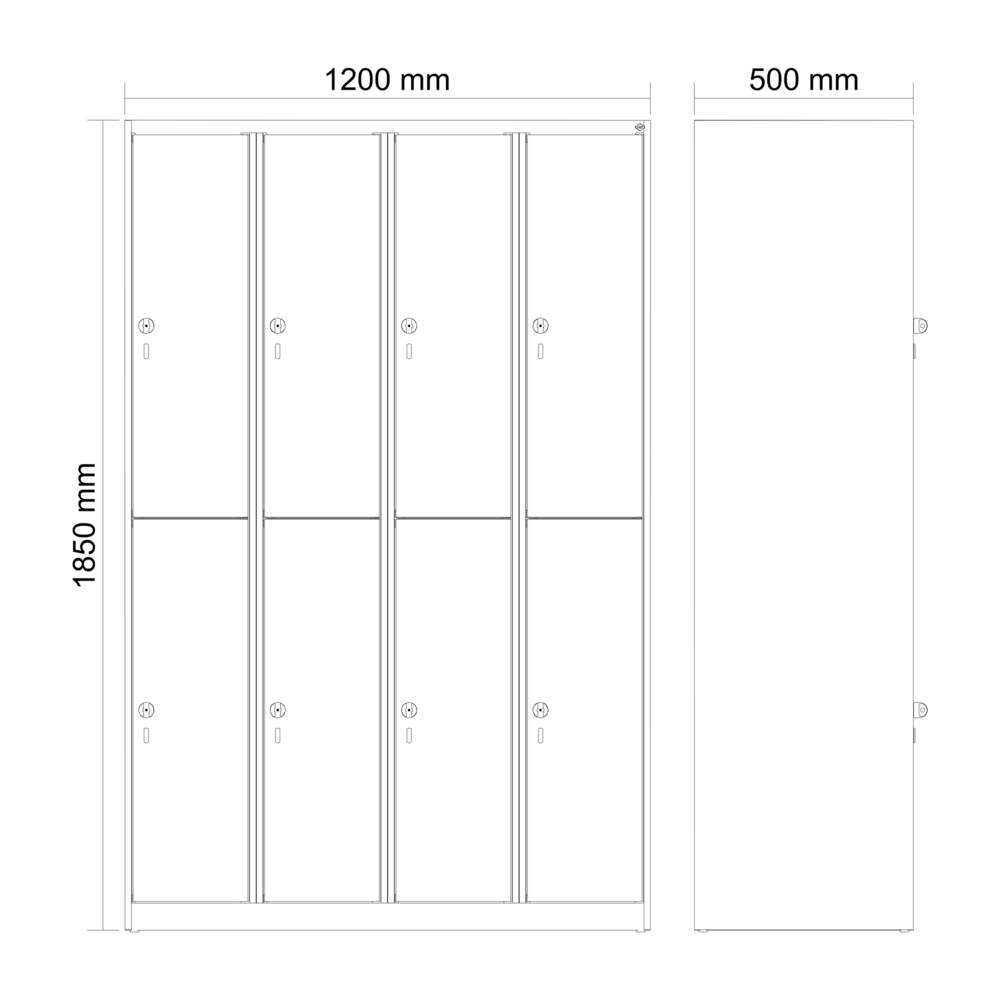 C+P Kleiderspind-Doppelstock Cabo-Plus , 8 Fächer, 1200 x 1850 mm, grau/schwarzgrau, bodenstehend - 2