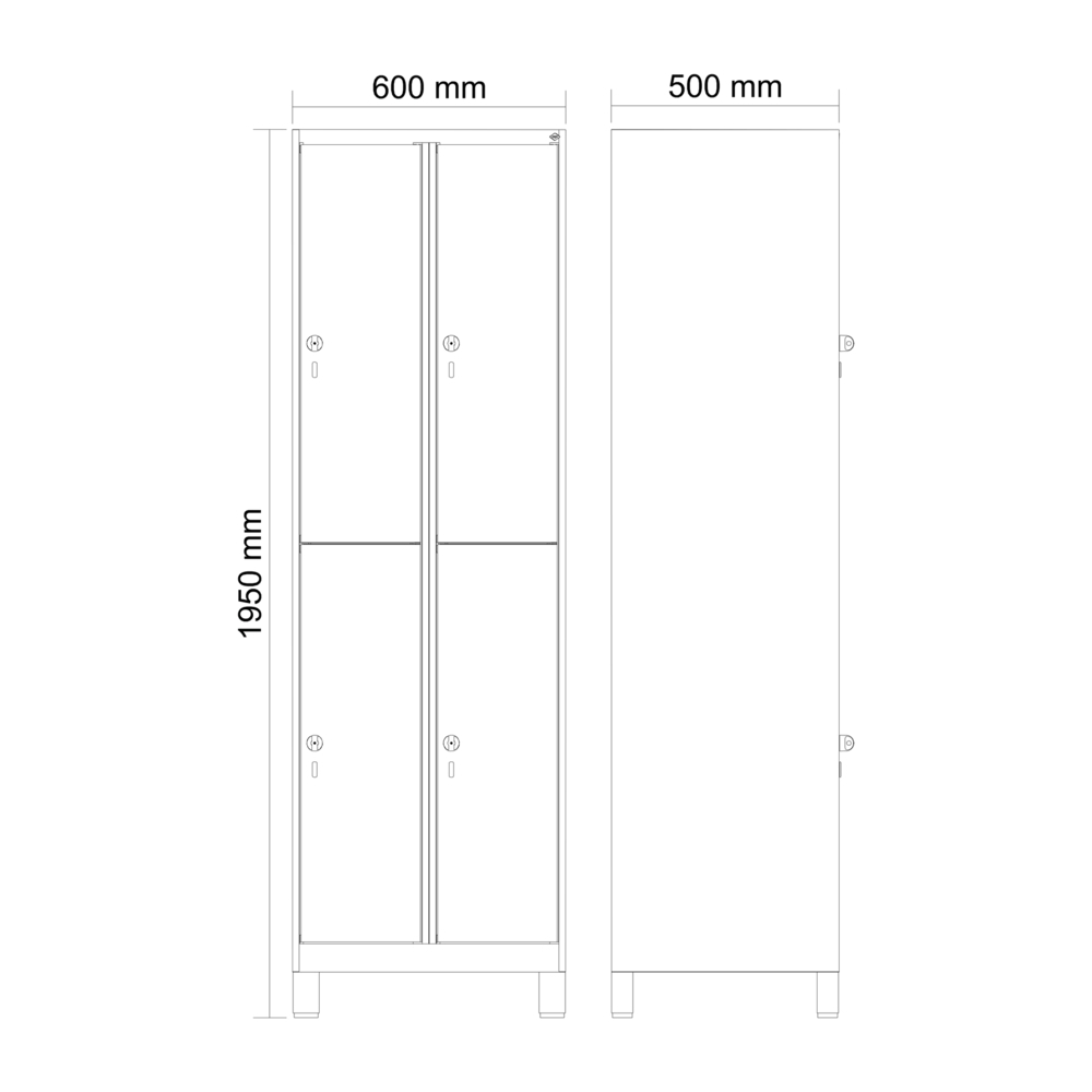 Szafka ubraniowa dwupoziomowa C+P Cabo-Plus na nóżkach, 4 schowki, 600x500x1950mm, szaro-czarnoszara - 2