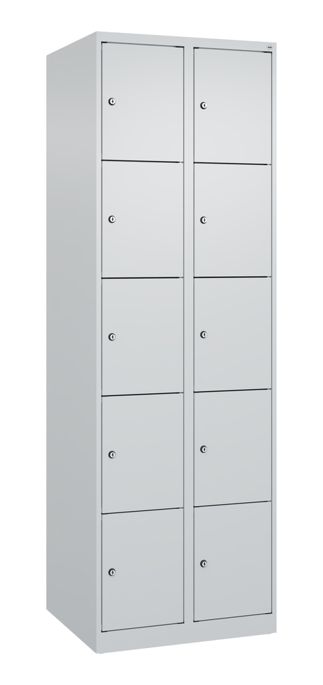 Armoire à casiers Cabo Plus, 2 compartiments avec 5 casiers, 600 x 500 x 1850 mm, gris, sans pieds - 1