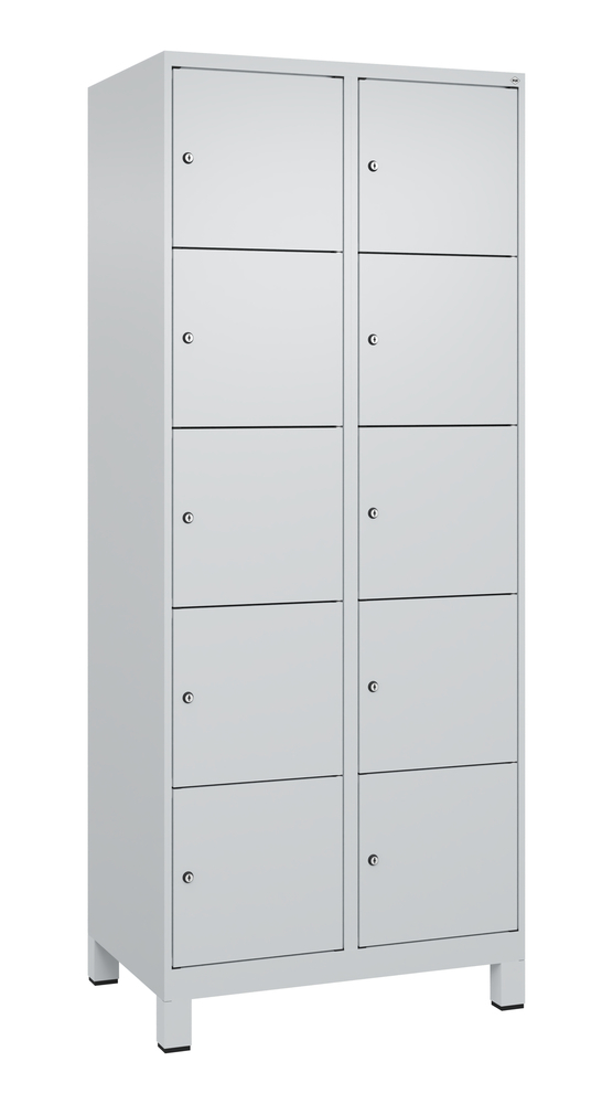 Armoire à casiers C+P Cabo-Plus, 2 compartiments avec 5 casiers, 800 x 500 x 1950 mm, gris, pieds - 1