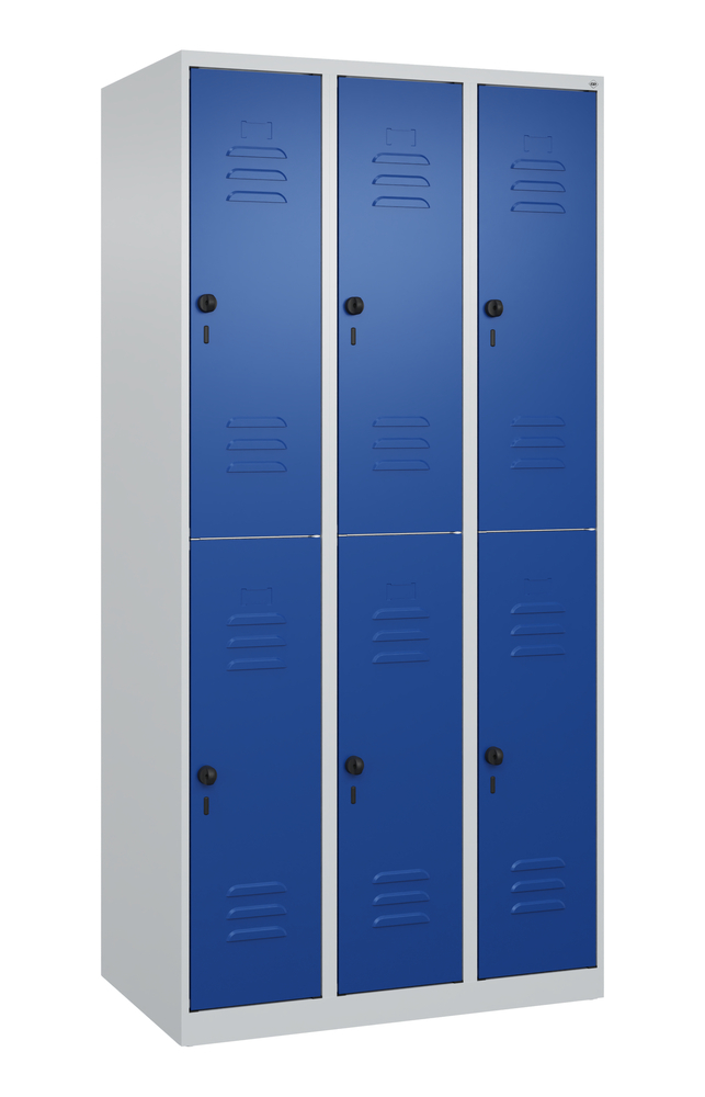 Armadietto spogliatoio a due piani Cabo C+P, 6 scomparti, 900 x 500 x 1850 mm, porte blu - 1