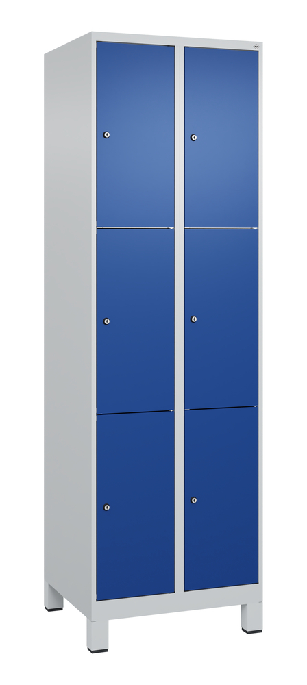 C+P Schließfachschrank Cabo auf Füßen, 6 Fächer, 610 x 500 x 1950 mm, grau/blau - 1