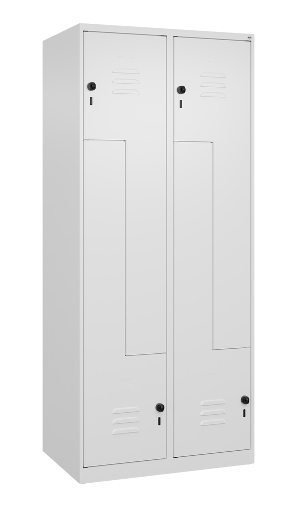 C+P Kleiderspind Cabo, Z-förmig unterteilt, 2 Abteile für 4 Personen, 820x510x1850 mm, verkehrsweiß - 1