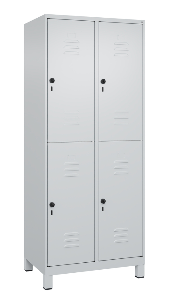 C+P Cabo double-decker clothes locker, 4 compartments, 800 x 500 x 1950 mm, feet, grey - 1