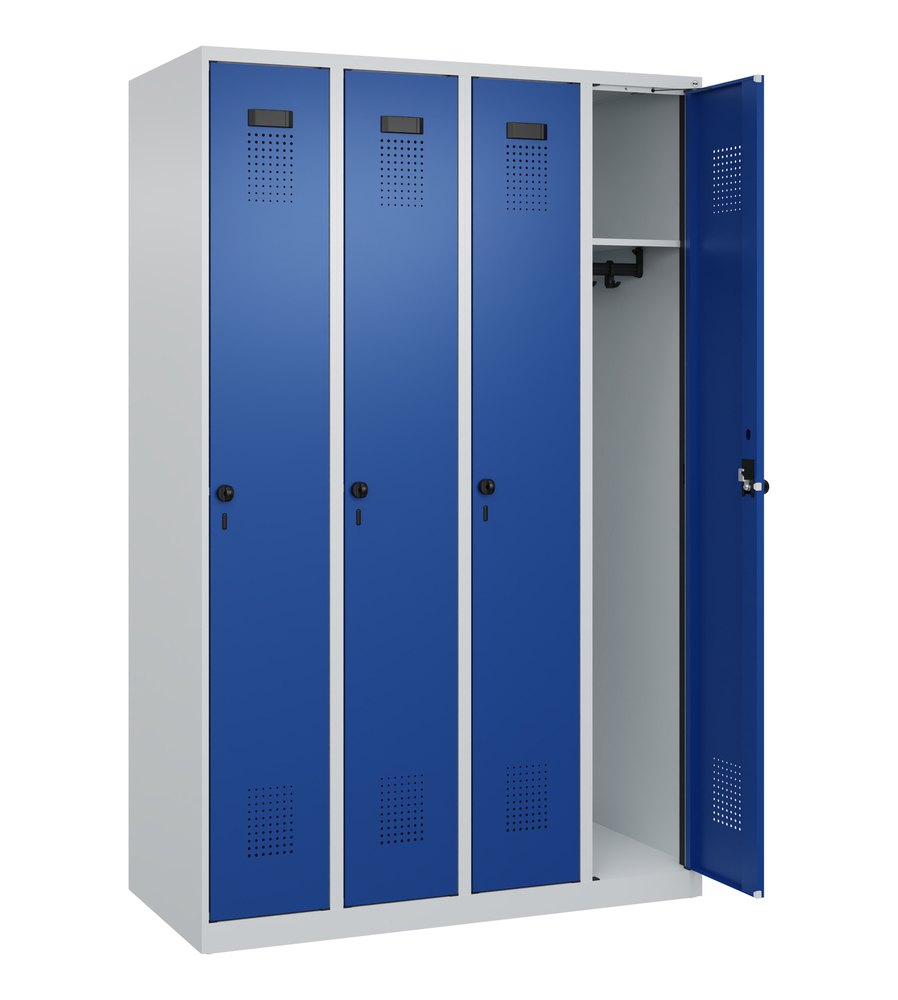 C+P Cabo-Plus floor-standing clothes locker, 4 compartments, 1200 x 500 x 1850 mm, grey/blue - 2