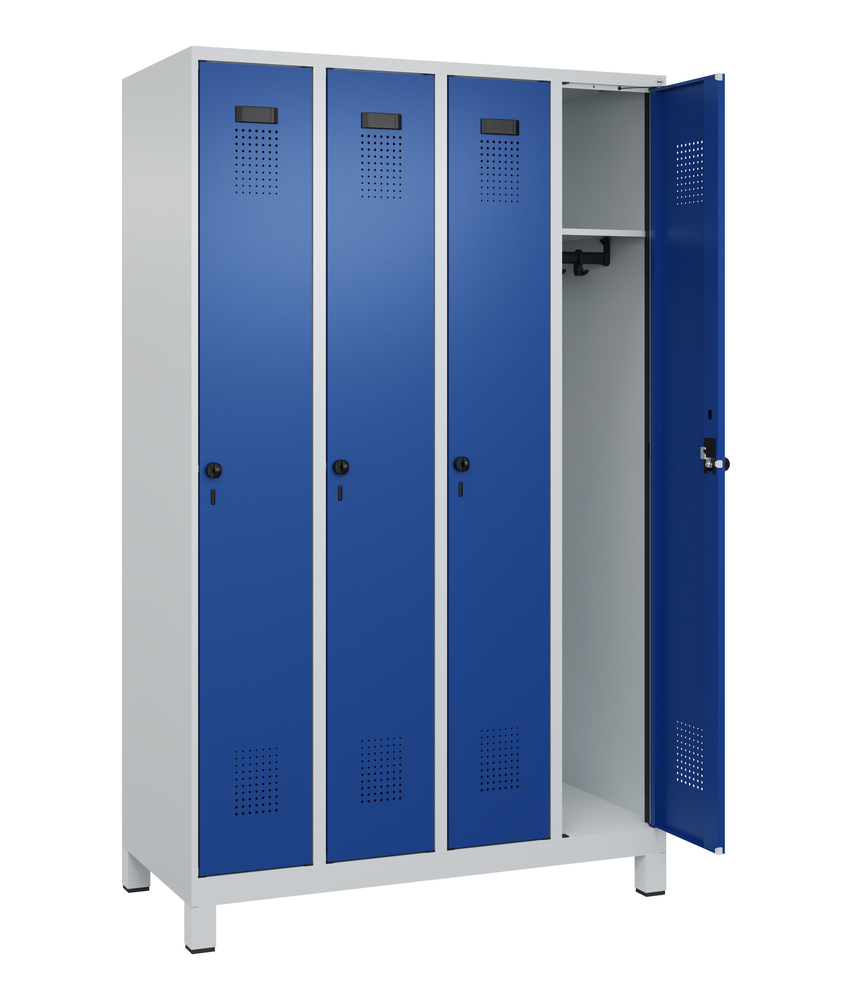 C+P Cabo-Plus clothes locker on feet, 4 compartments, 1200 x 500 x 1950 mm, grey/blue - 2