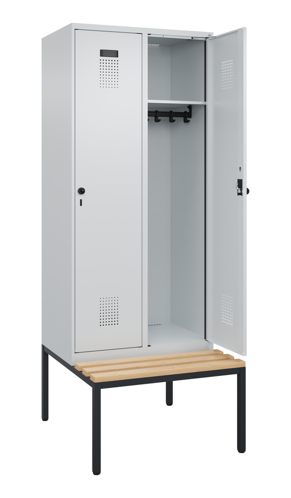 C+P Cabo-Plus clothes locker with bench, 2 compartments, 800 x 500/815 x 2120 mm, grey - 2