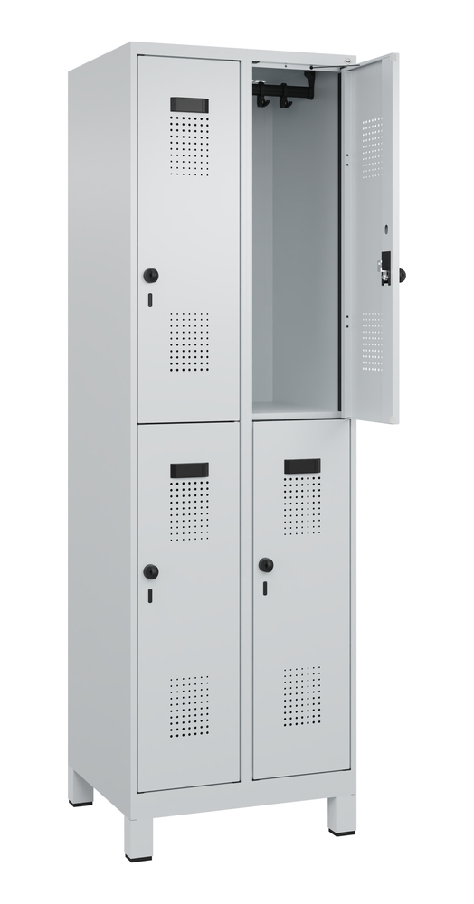 C+P Cabo-Plus double clothes locker, feet, 4 compartments, 600 x 500 x 1950 mm, grey - 2