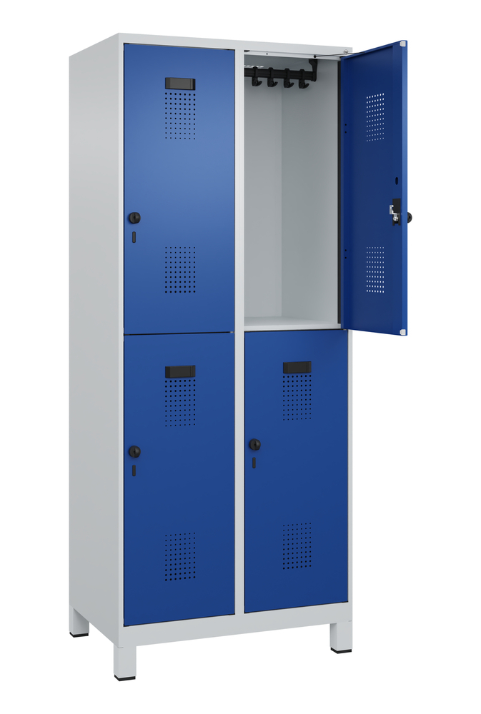 C+P Cabo-Plus double clothes locker, feet, 4 compartments, 800 x 500 x 1950 mm, grey/blue - 2