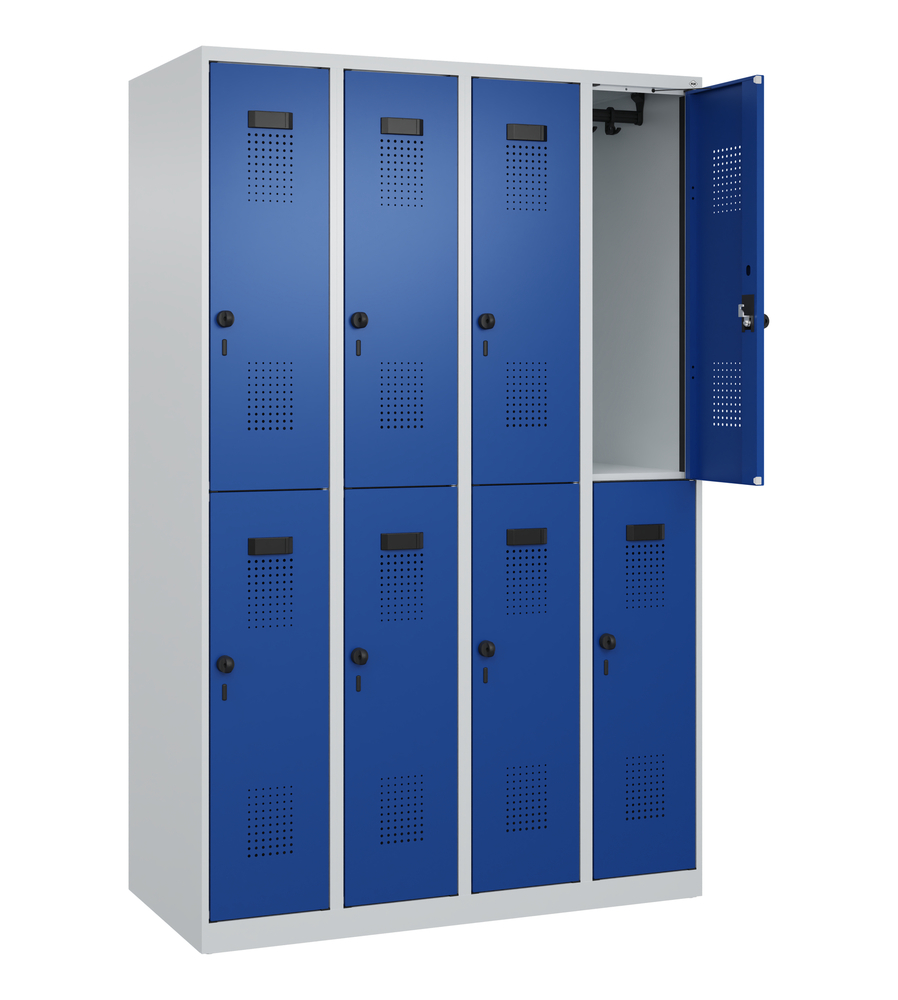 C+P Cabo-Plus double clothes locker, 8 compartments, 1200 x 1850 mm, grey/blue, floor-standing - 2