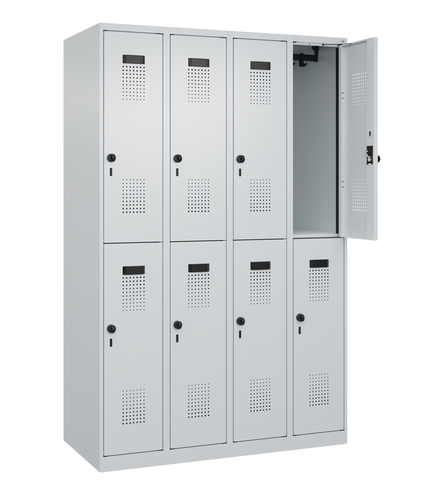 C+P Cabo-Plus double clothes locker, 8 compartments, 1200 x 1850 mm, grey, floor-standing - 2