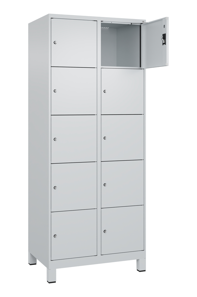 Armoire à casiers C+P Cabo-Plus, 2 compartiments avec 5 casiers, 800 x 500 x 1950 mm, gris, pieds - 2