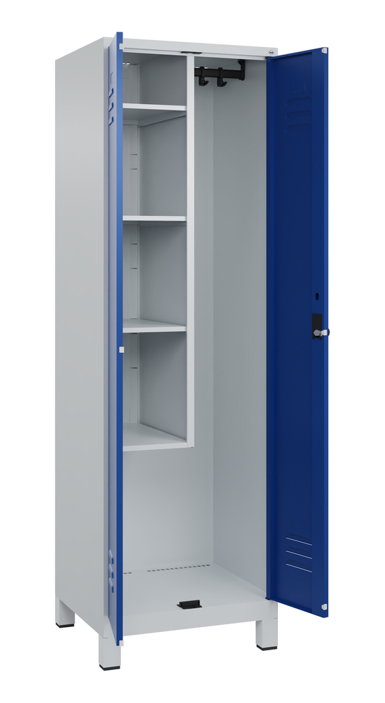 C+P Putzmittelschrank Cabo 4 Einlegeb., Schiebehaken, 610 x 500 x 1950 mm, Füße, grau/blau - 2