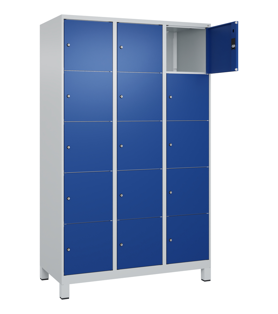 Armadio Cabo C+P con cass. di sicurezza, su piedini, 15 scomparti, 1200x500x1950mm, grigio/blu - 2