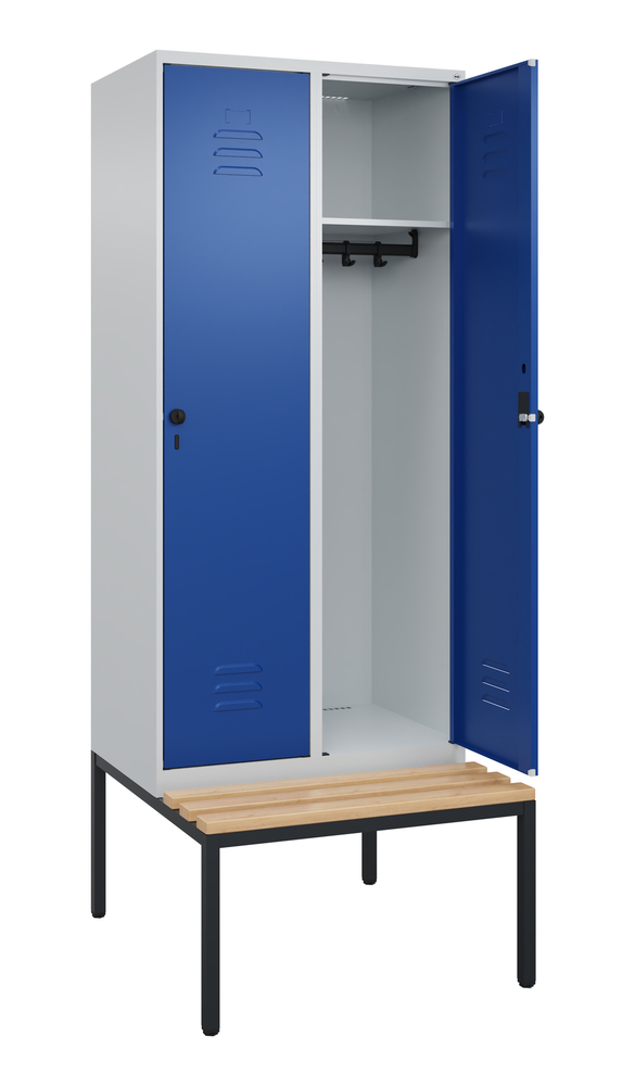 C+P Cabo öltözőszekrény paddal, 2 rész, 810 x 500/815 x 2120 mm, szürke/kék - 2