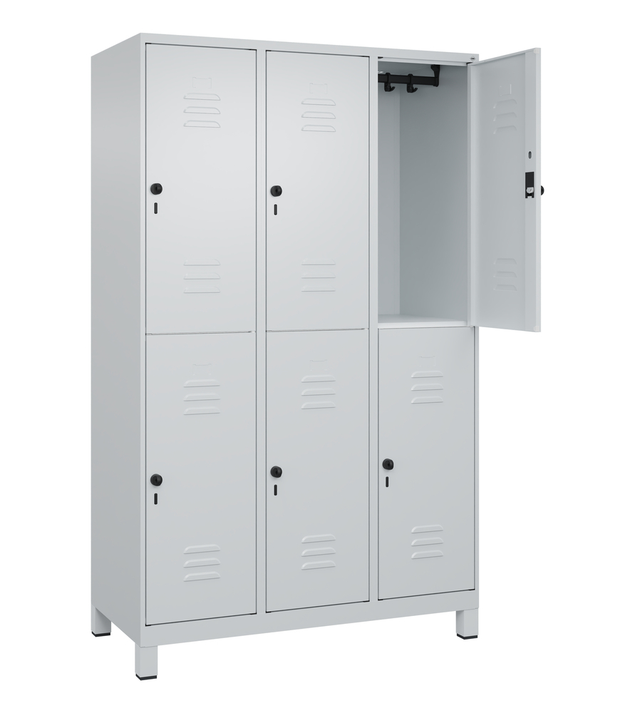 C+P Cabo kétszintes öltözőszekrény, 6 rész, 1200 x 500 x 1950 mm, lábak, szürke - 2