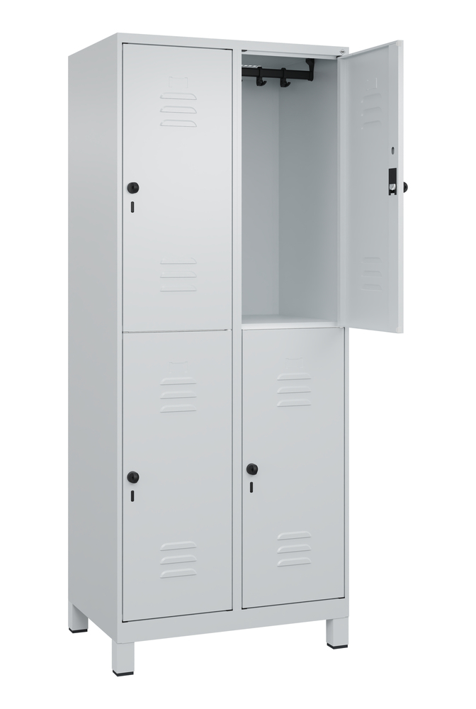 C+P Cabo double-decker clothes locker, 4 compartments, 800 x 500 x 1950 mm, feet, grey - 2