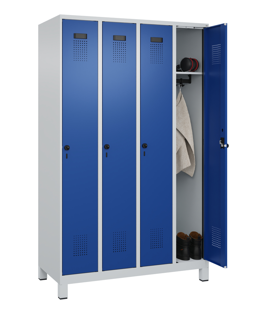 C+P Cabo-Plus clothes locker on feet, 4 compartments, 1200 x 500 x 1950 mm, grey/blue - 3