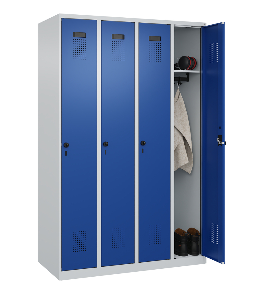 C+P Cabo-Plus floor-standing clothes locker, 4 compartments, 1200 x 500 x 1850 mm, grey/blue - 3