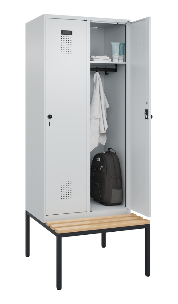 C+P Cabo-Plus clothes locker with bench, 2 compartments, 800 x 500/815 x 2120 mm, grey - 3