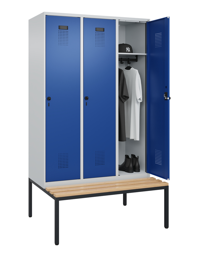 C+P Cabo-Plus öltözőszekrény paddal, 3 rész, 1200 x 500/815 x 2120 mm, szürke/kék - 3