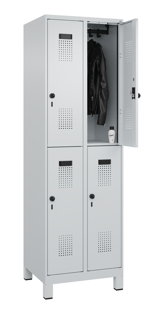 C+P Cabo-Plus double clothes locker, feet, 4 compartments, 600 x 500 x 1950 mm, grey - 3