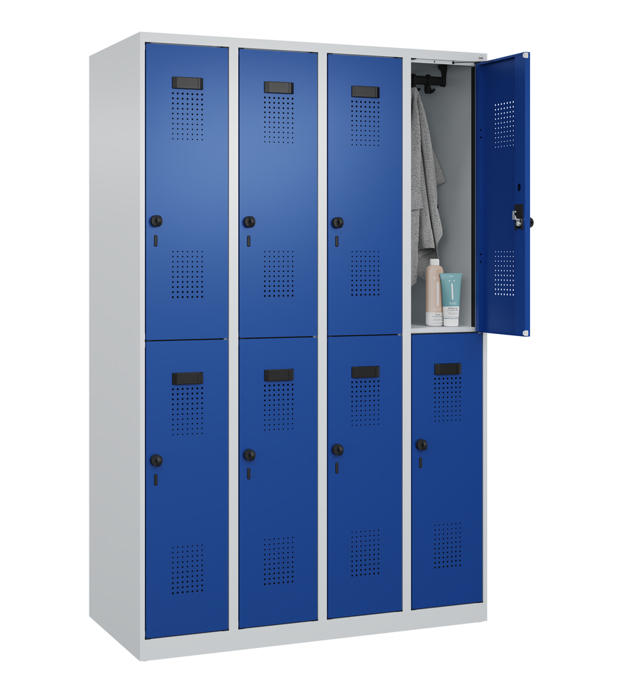 C+P Cabo-Plus double clothes locker, 8 compartments, 1200 x 1850 mm, grey/blue, floor-standing - 3