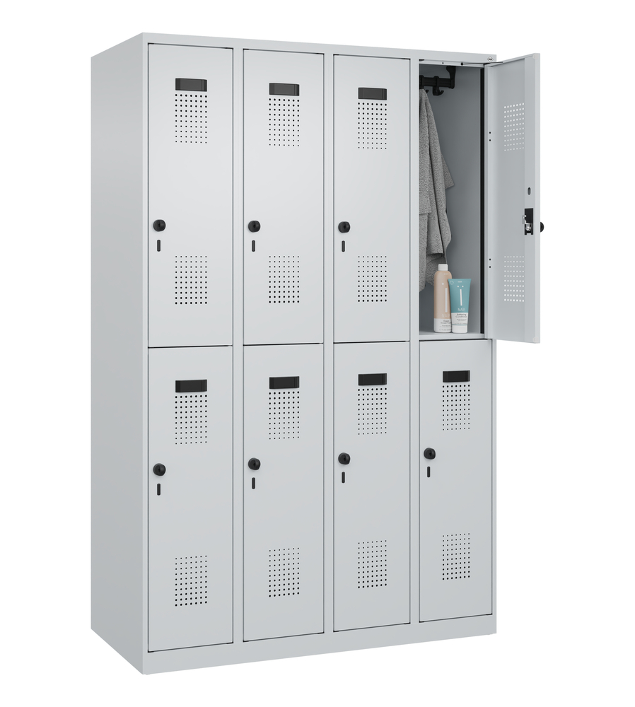 C+P Cabo-Plus double clothes locker, 8 compartments, 1200 x 1850 mm, grey, floor-standing - 3