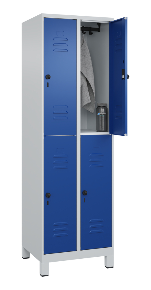 C+P Cabo double-decker clothes locker, 4 compartments, 610 x 500 x 1950 mm, feet, blue doors - 3