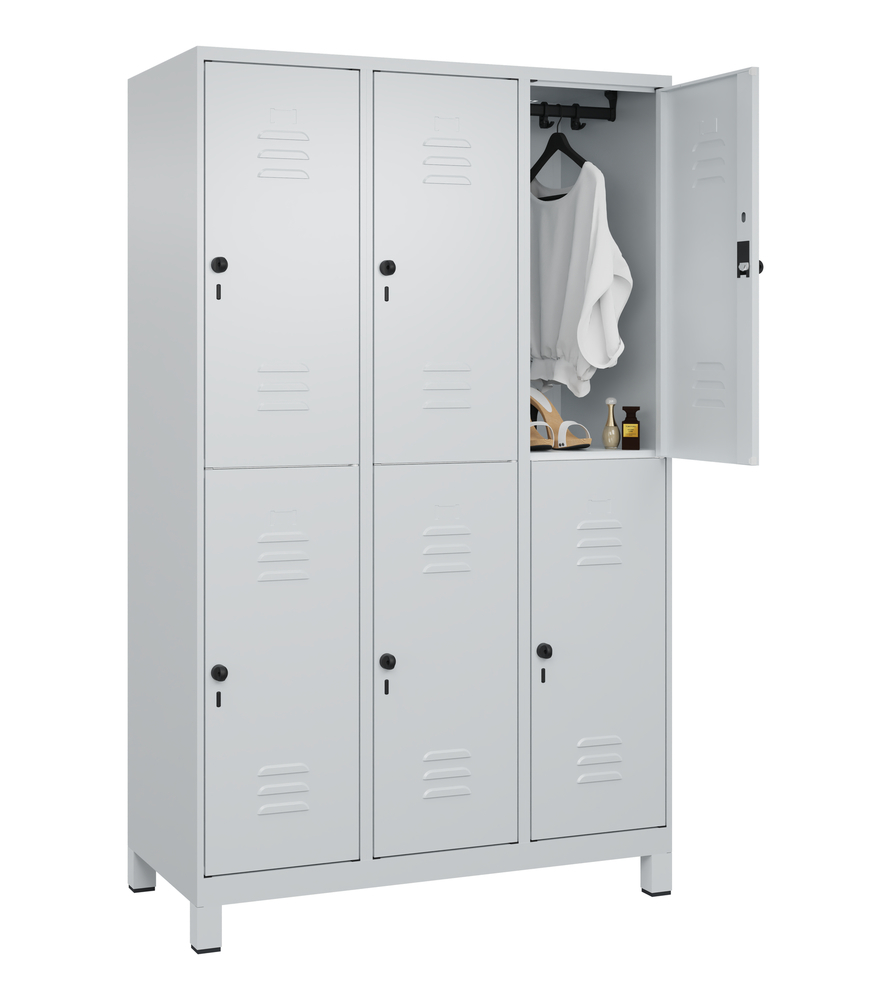 C+P Cabo kétszintes öltözőszekrény, 6 rész, 1200 x 500 x 1950 mm, lábak, szürke - 3