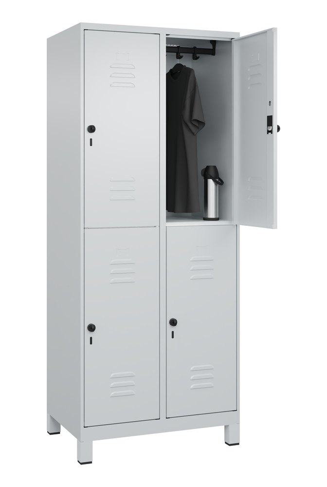 C+P Cabo double-decker clothes locker, 4 compartments, 800 x 500 x 1950 mm, feet, grey - 3