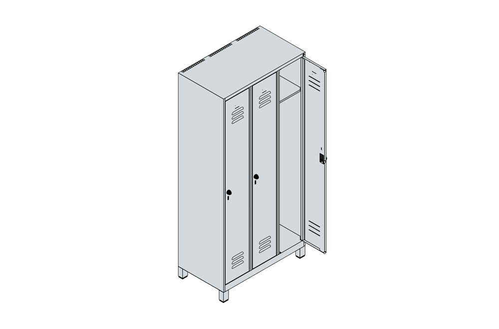 C+P Kleiderspind Cabo, 3 Abteile, 900 x 500 x 1950 mm, mit Füßen, grau - 4