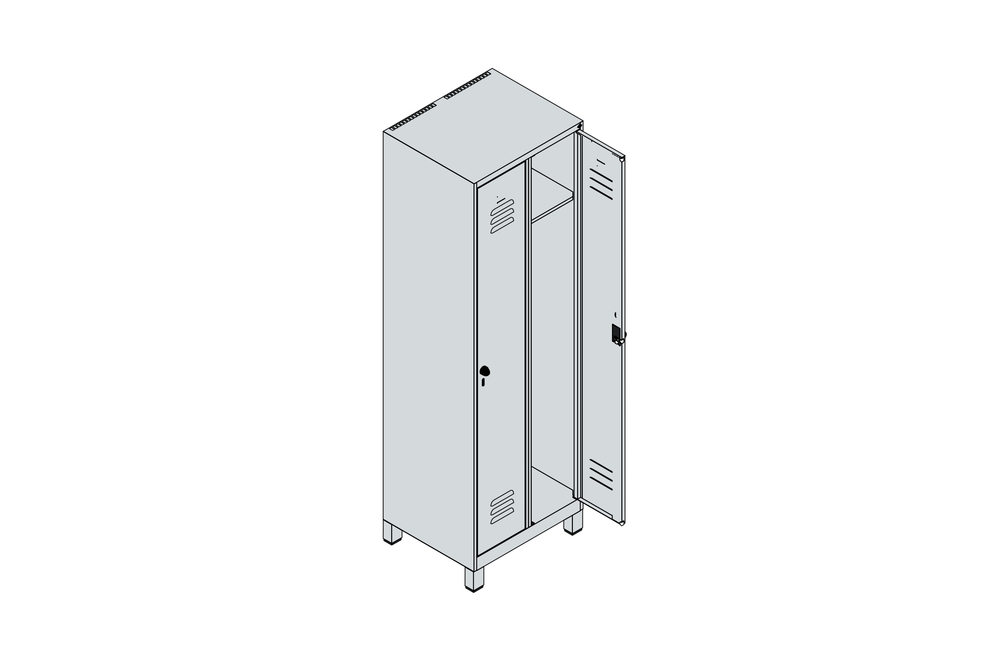 C+P Kleiderspind Cabo, 2 Abteile, 610 x 500 x 1950 mm, mit Füßen, Türen blau - 4