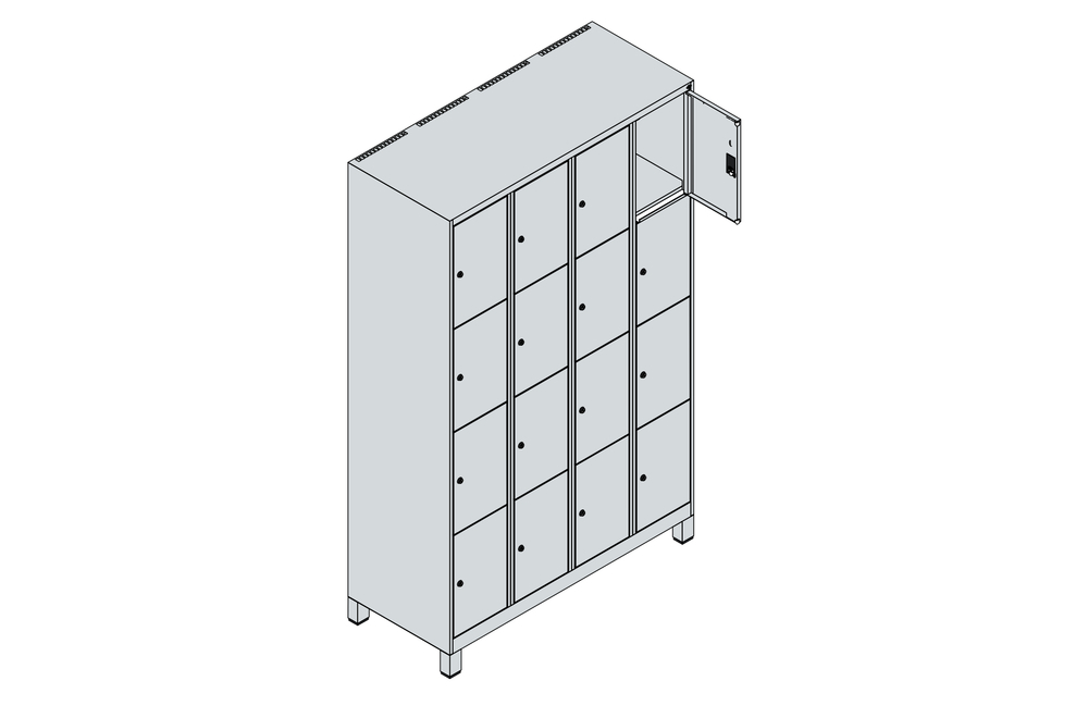 C+P lukittava lokerokaappi Cabo jaloilla, 16 lokeroa, 1190 x 500 x 1950 mm, harmaa/sininen - 4